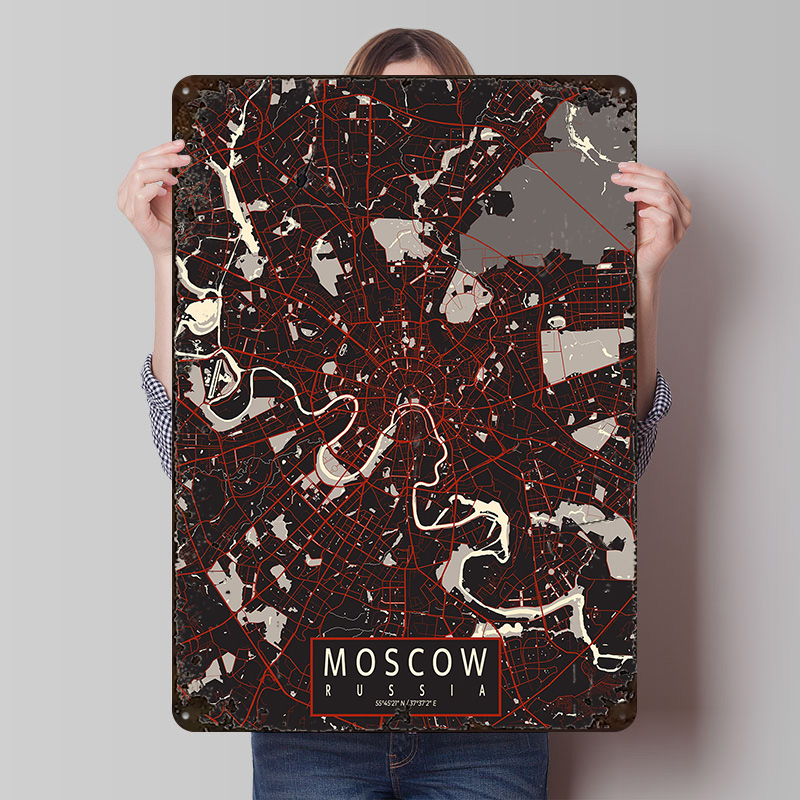 Custom Map Poster - موسكو خريطة المدينة ناقلات ملصق معدني