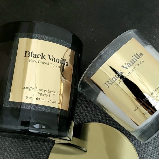 Personalised Candle Label - ملصق فضي ذهبي لامع مخصص ،