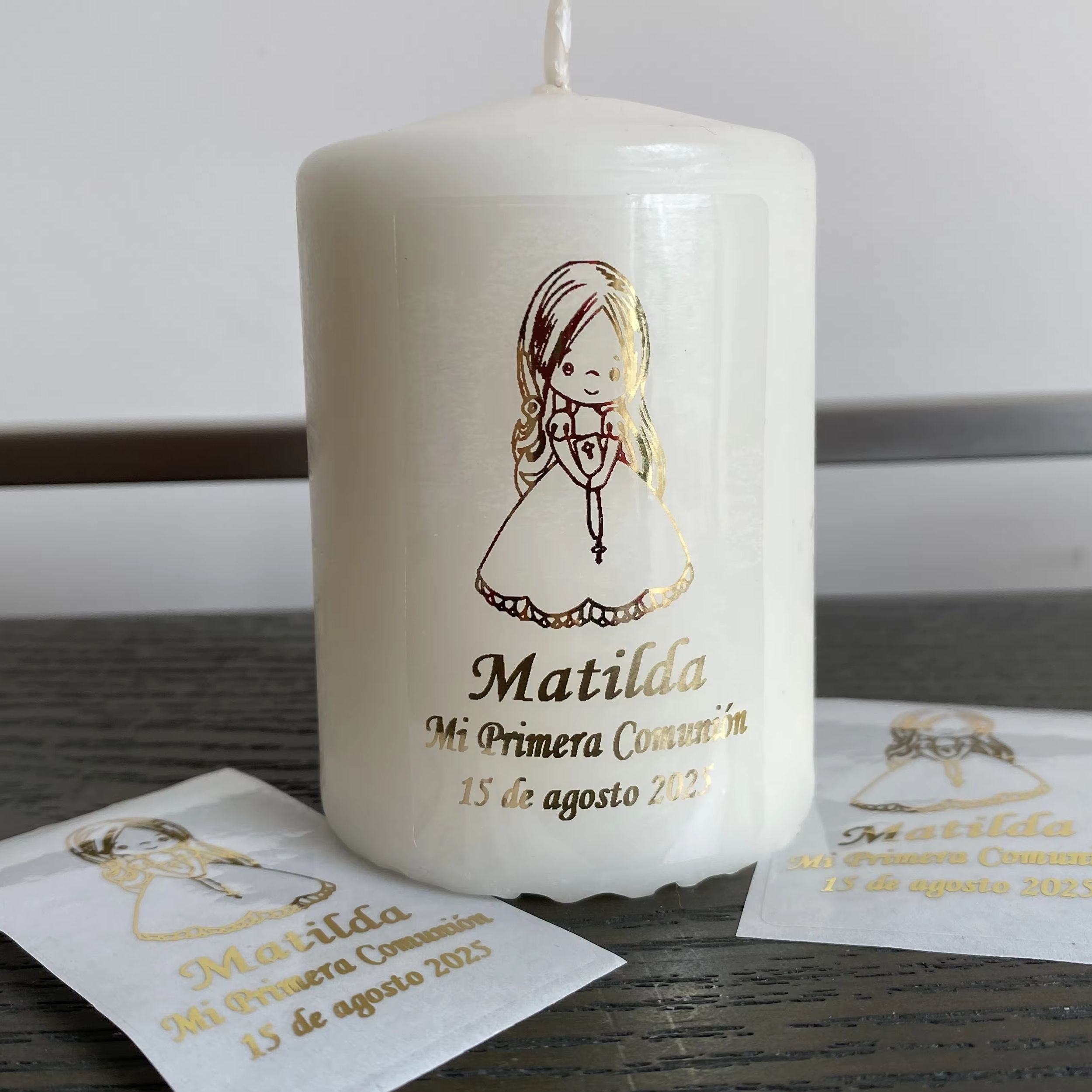 Personalised Candle Label - ملصقات شخصية للفتيات لمناسبة المناولة الأولى،