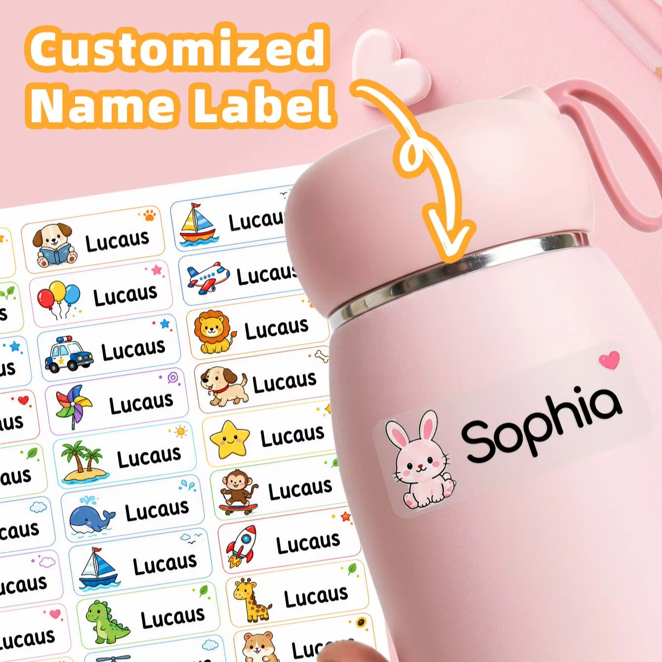 Personalised Candle Label - 1-500 قطعة ملصقات أسماء كرتونية مخصصة،