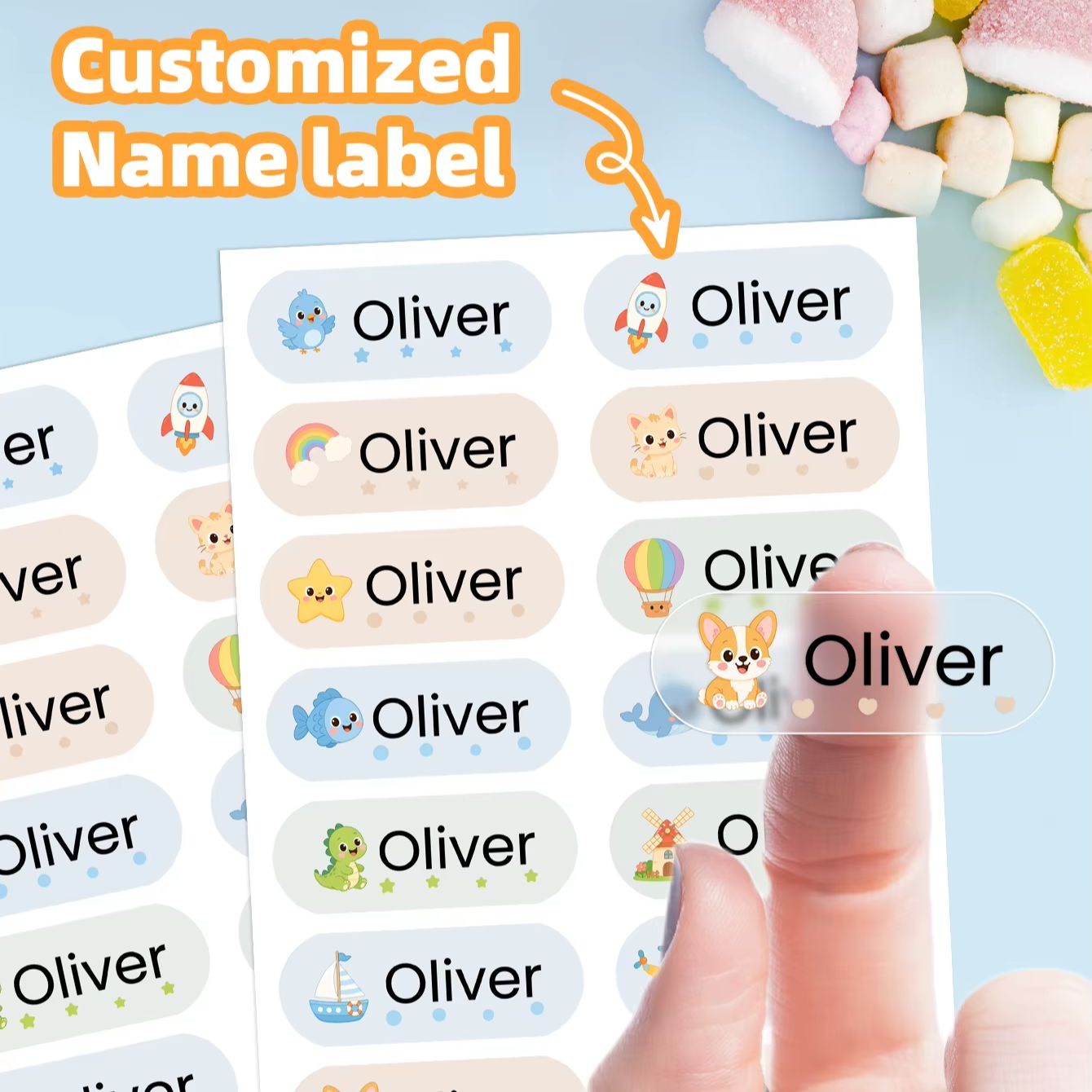 1-400 قطعة ملصقات أسماء كرتوني - مراجعة Personalised Candle Label وسعره